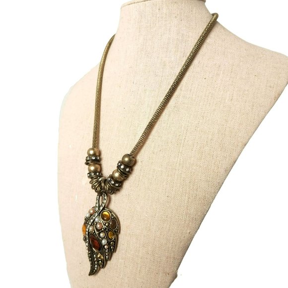 Victorian Style Necklace Teardrop Pave Set Pearls & Rhinestones Rope Style Chain - Picture 9 of 10